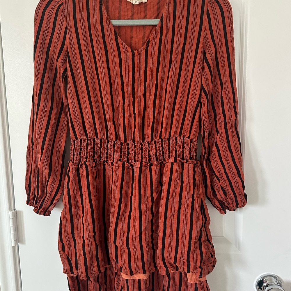 Promesa Rust and Black Striped Long sleeve Dress